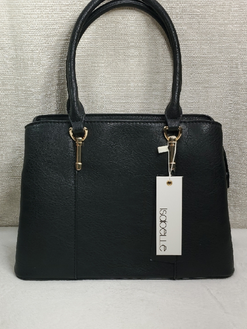 Isabella Leather Double Handled Black Satchel Handbag NWT - Picture 5 of 11